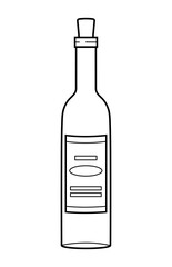 Bottle of wine with cork. Alcoholic drink bottle icon in hand drawn doodle line style.