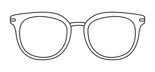 Round frame glasses fashion accessory illustration. Sunglass front view for Men, women, unisex silhouette style, flat rim spectacles eyeglasses with lens sketch style outline isolated on white
