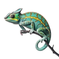 Foto op Plexiglas chameleon portrait on a branch, isolated © Mrt