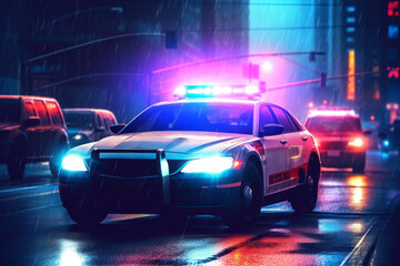 Police car. Crime news concept. AI generated