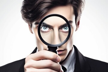 A man with a magnifying glass. Investigation concept. AI generated, human enhanced