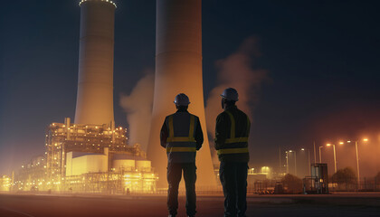power plant engineer working at night