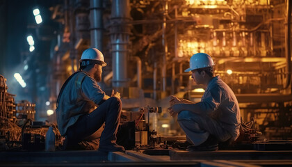 power plant engineer working at night