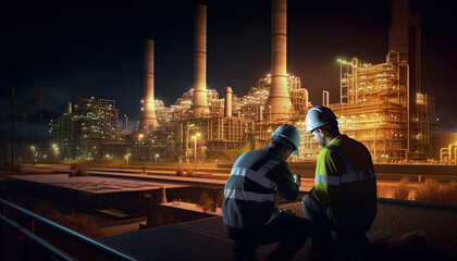 power plant engineer working at night