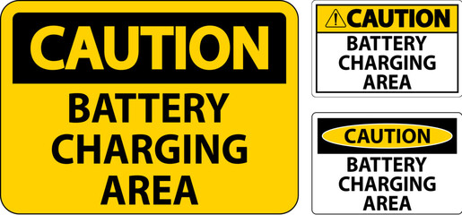 Fototapeta premium Caution Sign Battery Charging Area On White Background