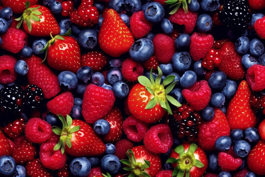 Fresh berries pattern background, Generative AI