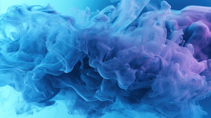 Blue Fluffy Puffs of Smoke and Fog on Black Background-Generative AI