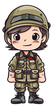 Soldier cartoon character isolated. Generative AI.