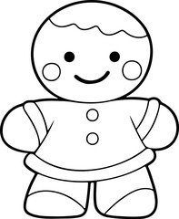 Gingerbread man vector illustration. Black and white outline Christmas Gingerbread coloring book or page for children