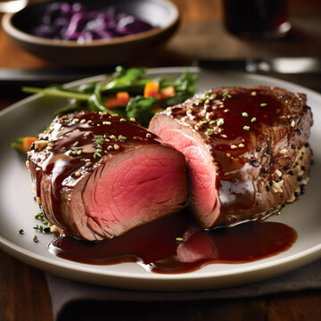 Rinderfiletsteak mit Rotwein-Schalotten-Sauce. Zartes Rinderfiletsteak perfekt gebraten, serviert mit einer Rotwein-Schalotten-Sauce. Dazu passen Kartoffelp&uuml;ree oder gratiniertes Gem&uuml;se.