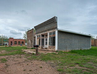 Fototapeta na wymiar Old abandoned wooden buildings on Main Street in Buffalo Gap, South Dakota, USA