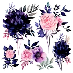 Gordijnen set of dark floral watercolor. flowers and leaves. Floral poster, invitation floral. Vector arrangements for greeting card or invitation design  © IMRON HAMSYAH
