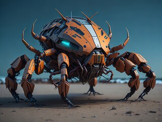 Fototapeta premium Futuristic Mechanical Robot Crab. Generative AI 