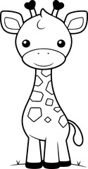 Giraffe vector illustration. Black and white outline Giraffe coloring book or page for children
