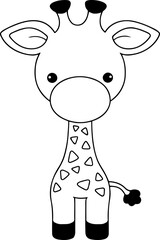 Giraffe vector illustration. Black and white outline Giraffe coloring book or page for children