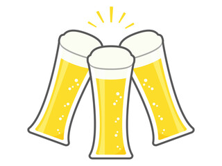 グラスビールで乾杯しているイラスト

