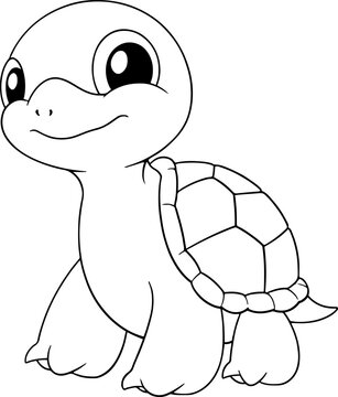 Turtle vector illustration. Black and white outline Turtle coloring book or page for children