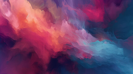 Fototapeta premium Abstract colorful, multicolored smoke spreading, bright background for advertising or design, wallpaper for gadget. Neon lighted smoke texture, blowing clouds. Modern designed.Ai Generated