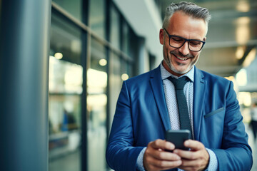 Senior businessman outdoors. Middle-aged businessman using the phone...AI Generative