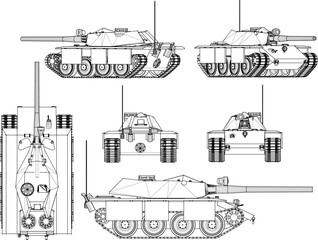Vector illustration cartoon sketch of tank fighting vehicle with cannon