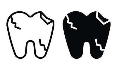 Broken tooth icon with outline and glyph style.