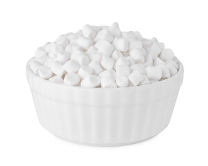 Fototapeta na wymiar Bowl of delicious puffy marshmallows isolated on white