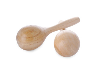 Wooden maracas isolated on white. Musical instrument