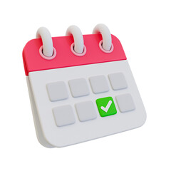 3d minimal time management concept. schedule organization. meeting planning. calendar with a checkmark on a date. 3d illustration.