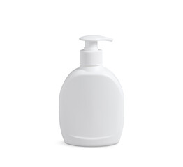 Bottle of cosmetic product with pump dispenser on white background