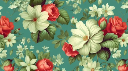  Beautiful Retro Green and White Pestal Red Floral background pattern and wallpaper © AIPERA