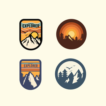 Mountain illustration, outdoor adventure. Vector graphics for t shirt prints and other uses,4 set collection 