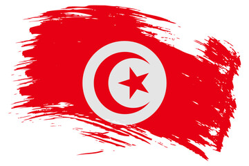 Naklejka na ściany i meble Tunisia brush stroke flag vector background. Hand drawn grunge style Tunisian isolated banner
