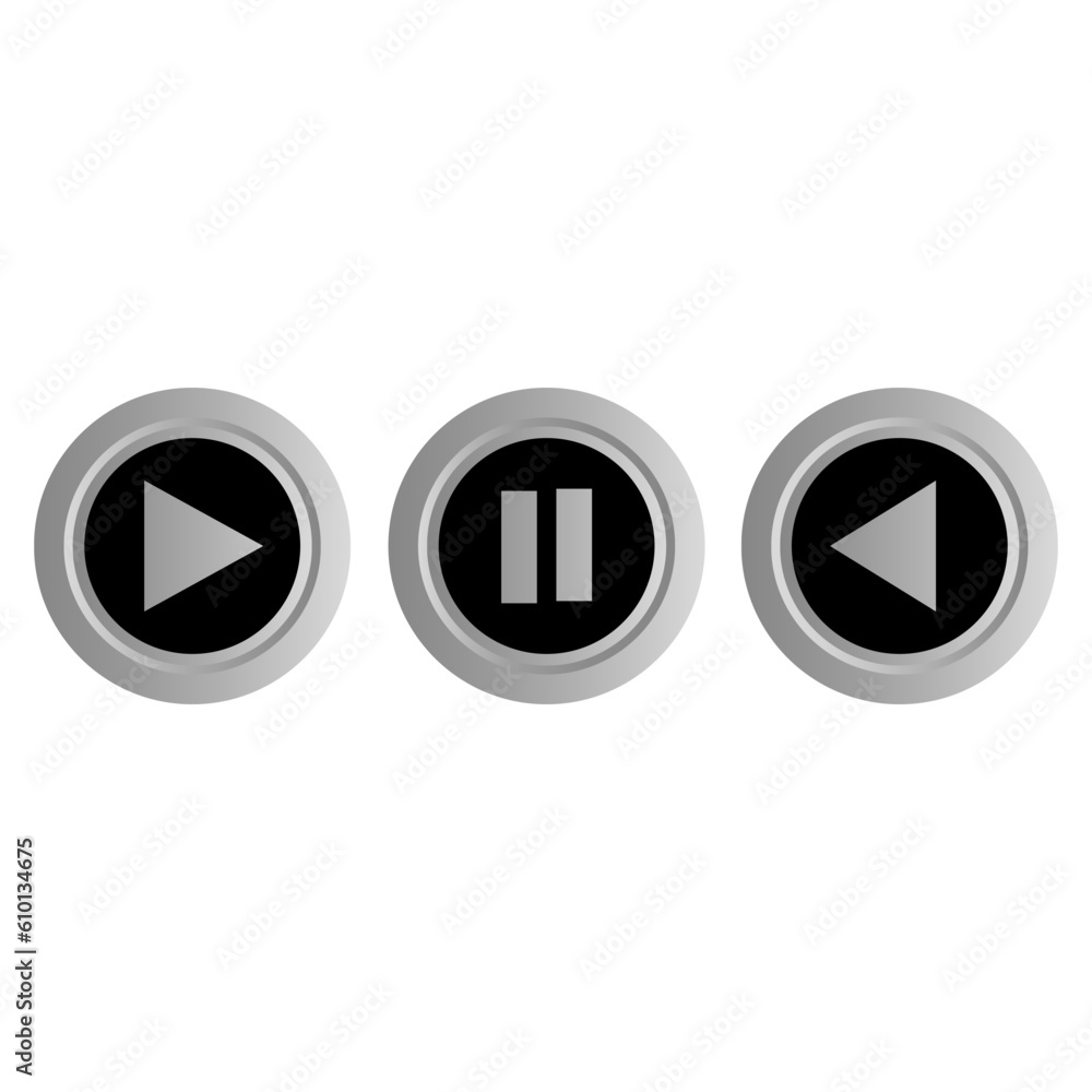 Aufkleber black plastic player navigation buttons set. vector illustration. stock image.