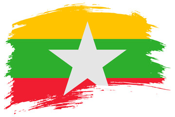 Myanmar brush stroke flag vector background. Hand drawn grunge style Burma isolated banner