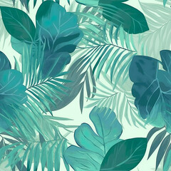 Green leaves texture background, seamless soft floral pattern, generative AI.