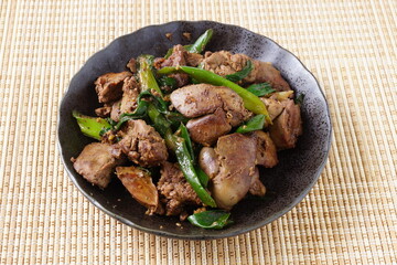 九条ネギとレバー炒め