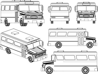 Vector illustration sketch of classic antique old bus transport car cartoon
