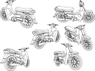 Vector illustration sketch of old vintage motorbike cartoon