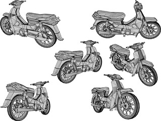 Vector illustration sketch of old vintage motorbike cartoon