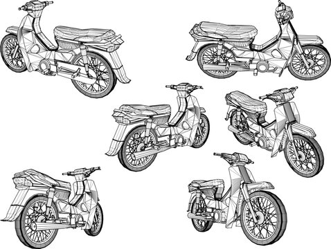 Vector illustration sketch of old vintage motorbike cartoon