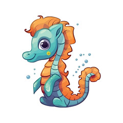 Adorable Ocean Creature: Cute 2D Seahorse Illustration