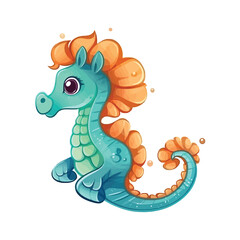 Fototapeta premium Adorable Ocean Creature: Cute 2D Seahorse Illustration