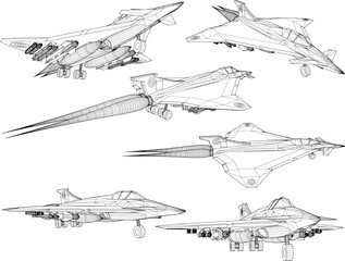 Vector sketch illustration of a fully armed navy advanced fighter warplane