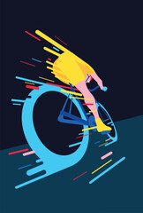 Cycling race stylized background, cyclist vector silhouette