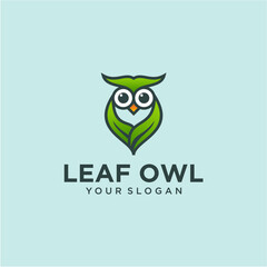 leaf logo design with owl and green
