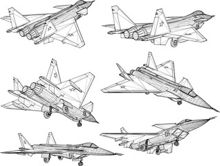 Vector sketch of an air force war fighter plane illustration