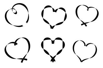 手描きのリボンのシルエットイラストセット
