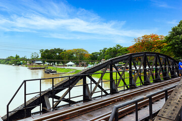 Fototapeta na wymiar Death Railway on River Kwai Bridge in Kanchanaburi Thailand