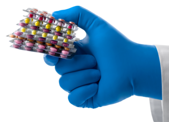 Online pharmacy. Home delivery of medicines. Smartphone and hand holding pills. Drug delivery.