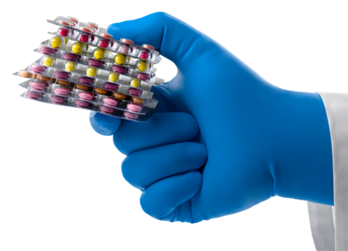 Online pharmacy. Home delivery of medicines. Smartphone and hand holding pills. Drug delivery.